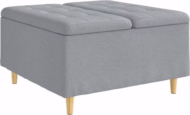 Otomano de almacenamiento SYFAX en gris con estructura de madera y tapizado de tela, An/P/Al: 80 x 80 x 45 cm