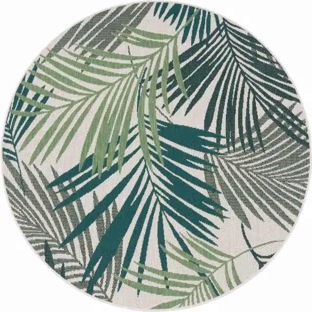 Alfombra Ostenza para interior y exterior, diseño floral moderno, color verde, Diámetro: 120 cm