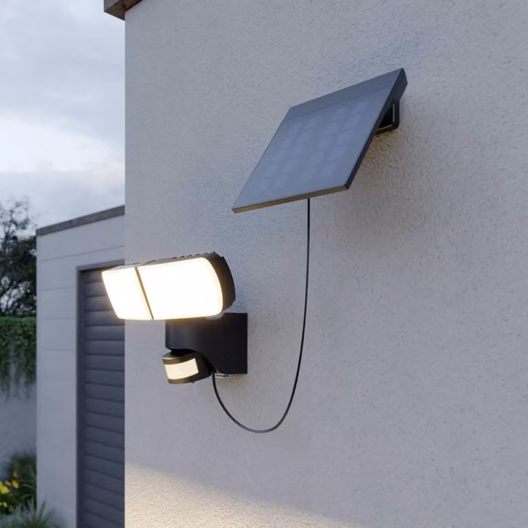 Foco de pared LED solar Arcchio Lissano con sensor de movimiento y crepuscular, Negro