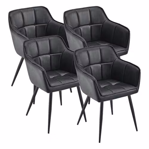Conjunto de 4 sillas de comedor Birmingham en.casa con reposabrazos y patas de acero, color negro, Al x An x P: 81 x 57 x 53 cm