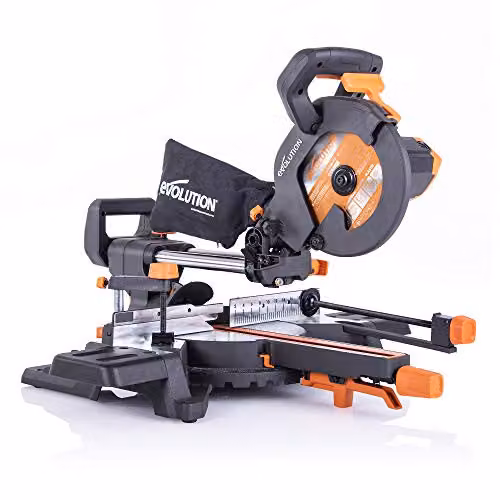 Ingletadora deslizante multimaterial Evolution Power Tools R210SMS-300+ de 210 mm, color plata, para cortar acero dulce, aluminio, plástico y madera con clavos incrustados