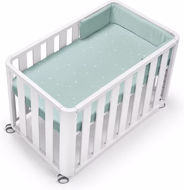 Minicuna-Cuna de colecho Cotinfant Doco Sleeping en color blanco con detalles en verde y madera de haya, An/P/Al: 90 x 50 cm