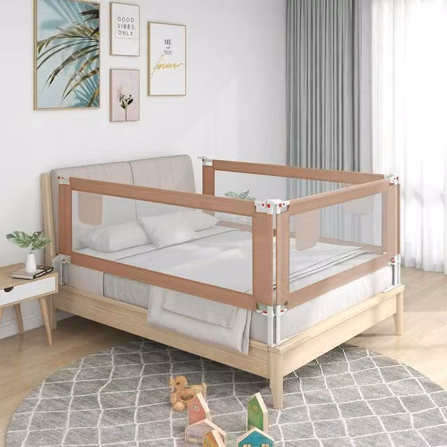 Barandilla de seguridad para cama infantil vidaXL en textil y metal, color gris taupe, An: 160 cm, Al: 25 cm