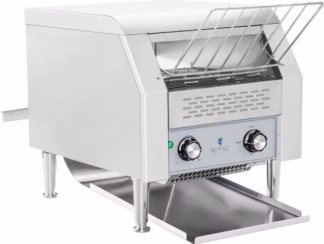 Tostadora de cinta Royal Catering de 2200 W con sistema de paso, color gris y plata en acero inoxidable y aluminio