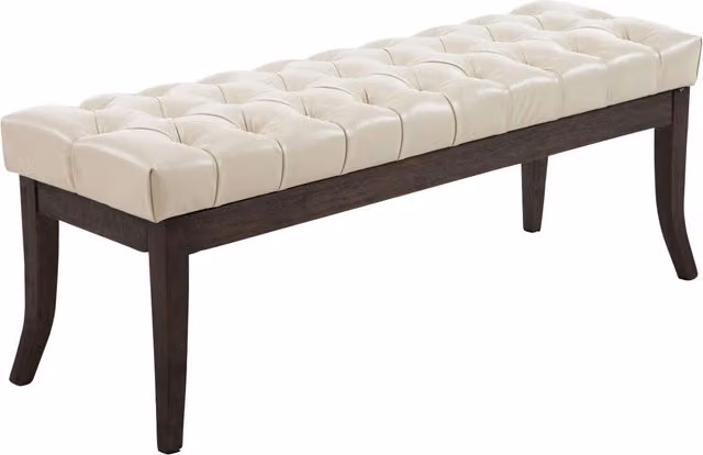 Taburete Chesterfield CLP en madera con tapicería de polipiel color marrón y beige para salón o comedor