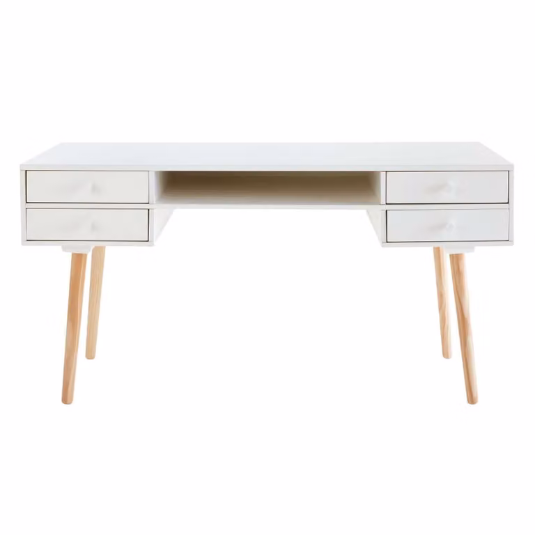 Escritorio infantil de estilo escandinavo Maison du Monde en color blanco con cajonera y acabado mate