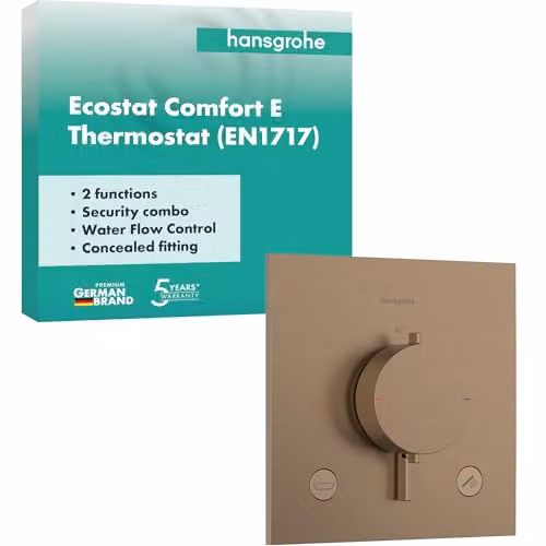 Termostato de ducha empotrado Hansgrohe Ecostat Comfort E con SafetyStop y combinación de seguridad, acabado bronce cepillado