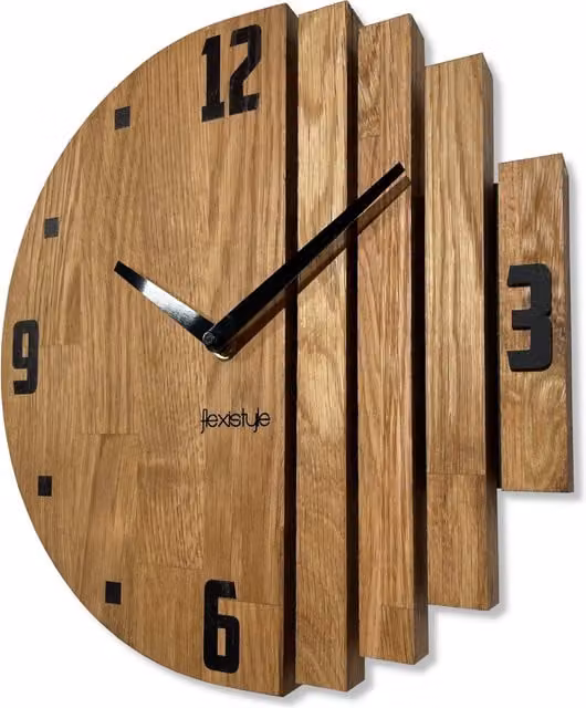 Reloj de pared analógico Flexistyle de madera con diseño orgánico y moderno en marrón y multicolor, diámetro: 30 cm
