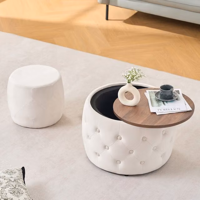 Mesa Auxiliar Nido HAUSS SPOLE con Espacio de Almacenamiento, Tablero de Madera y Terciopelo Beige, An/P/Al: 58 x 58 x 38 cm