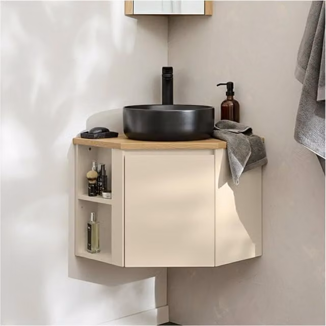 Conjunto de mueble de lavabo esquinero y lavabo Sorrento de Mob-In en color negro mate