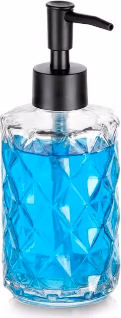 Dispensador de jabón recargable Vilde de vidrio transparente con detalles en negro de 330 ml