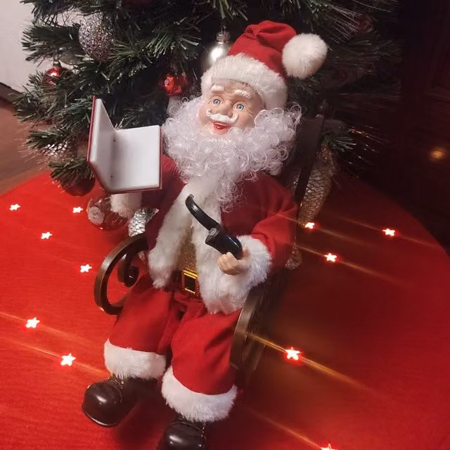 Figura de Papa Noel con mecedora animada y luces de fibra óptica F-BRIGHT en colores blanco y rojo para mesa