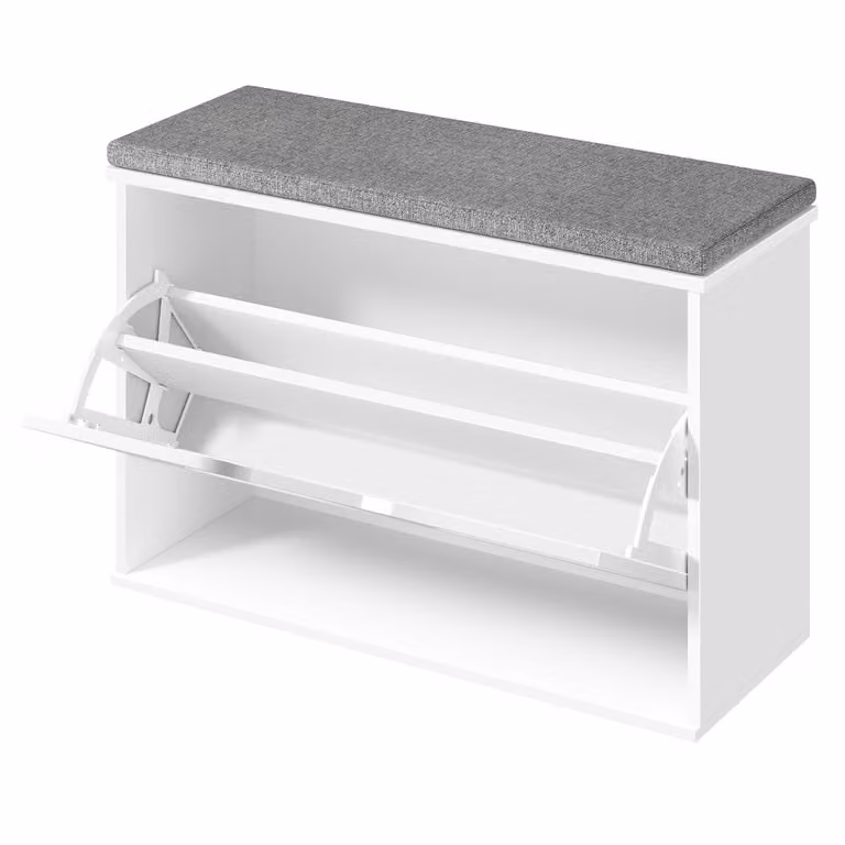 Banco zapatero acolchado VASAGLE de 3 niveles para entrada o dormitorio, color blanco y gris, An/P/Al: 80 x 30 x 53,5 cm