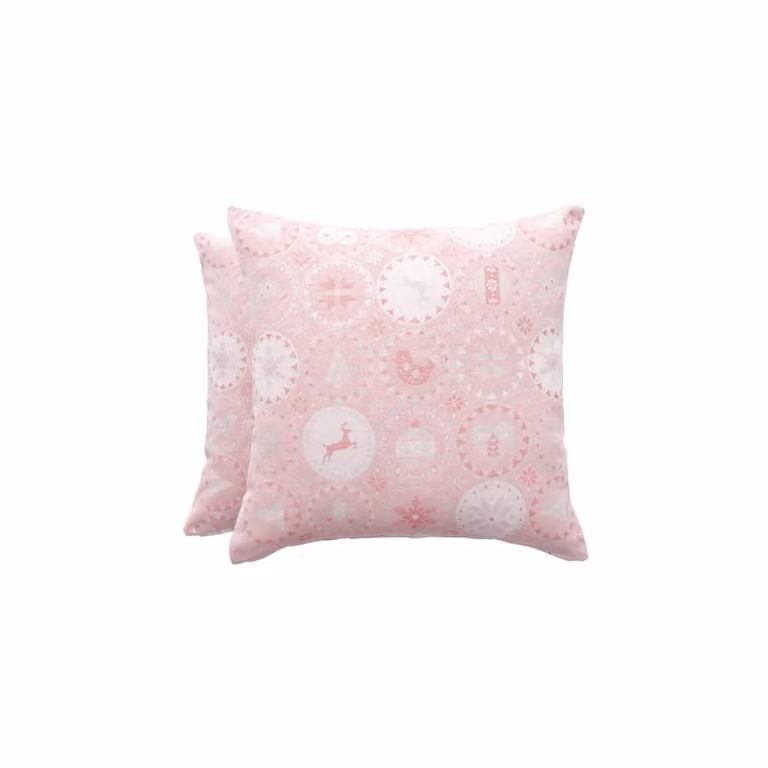Lote de 2 fundas de cojín de Navidad Gamusi en jacquard de algodón, color rosa palo y plata, 45 x 45 cm