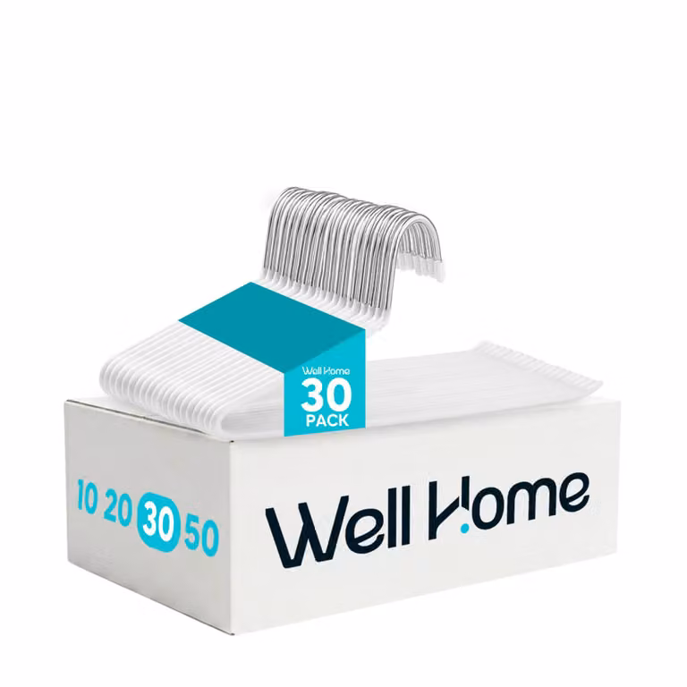 Pack de 30 perchas para pantalones Wellhome blancas antideslizantes con barra de metal y plástico para ahorrar espacio