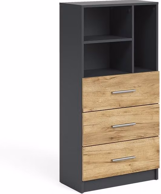 Armario universal Vicco Tomy en color antracita y roble dorado con 3 cajones y estantes, An/P/Al: 60 x 31,6 x 120 cm