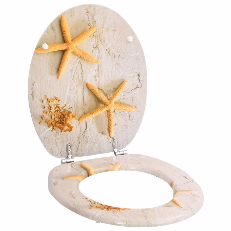 Set de 2 tapas de asiento de inodoro ovaladas vidaXL con diseño de estrella de mar en MDF y cierre suave, color beige y multicolor