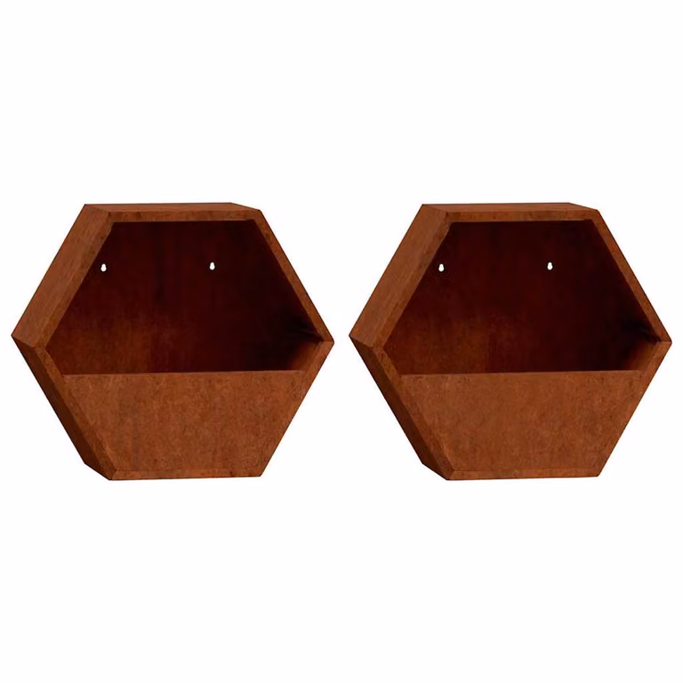 Set de 2 jardineras de pared vidaXL en acero corten color marrón, An/Al/P: 30 x 10 x 25 cm