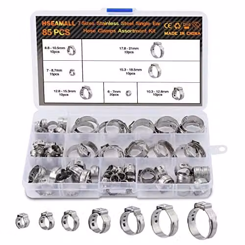 Kit de 85 abrazaderas de manguera de acero inoxidable HSEAMALL de 7 a 21 mm para tuberías