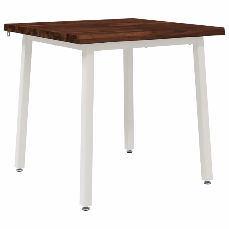 Mesa de comedor moderna vidaXL de madera de acacia sólida con borde natural, color marrón oscuro y blanco, An/P/Al: 70 x 70 x 75 cm