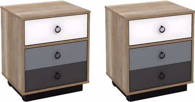 Conjunto de 2 mesitas de noche con 1 cajón y 1 puerta de Krypton en blanco y multicolor