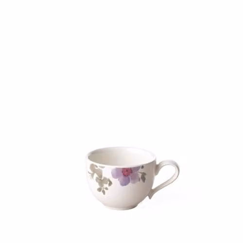 Taza de expreso Villeroy & Boch Mariefleur Gris Basic de porcelana, diseño floral, blanco y multicolor, 80 ml, Altura: 4,5 cm
