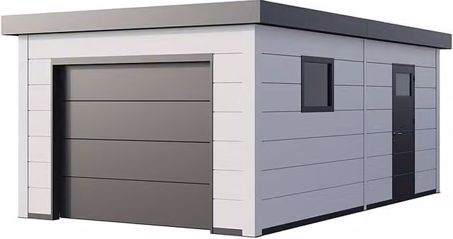 Garaje seccional moderno Telluria de acero galvanizado con ventanas y cerradura, disponible en blanco o antracita, An/P/Al: 388 x 658 x 265 cm