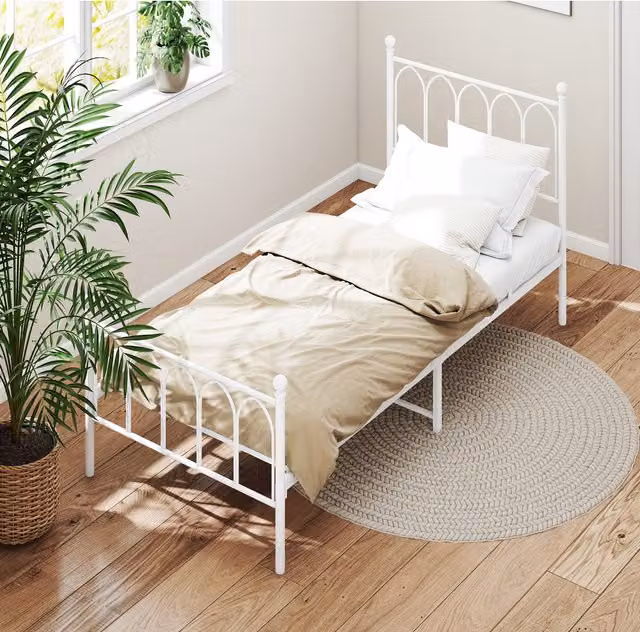 Estructura de cama de metal OKWISH con estilo rústico y lamas fijas en color blanco, An/P/Al: 90 x 200 x 118 cm