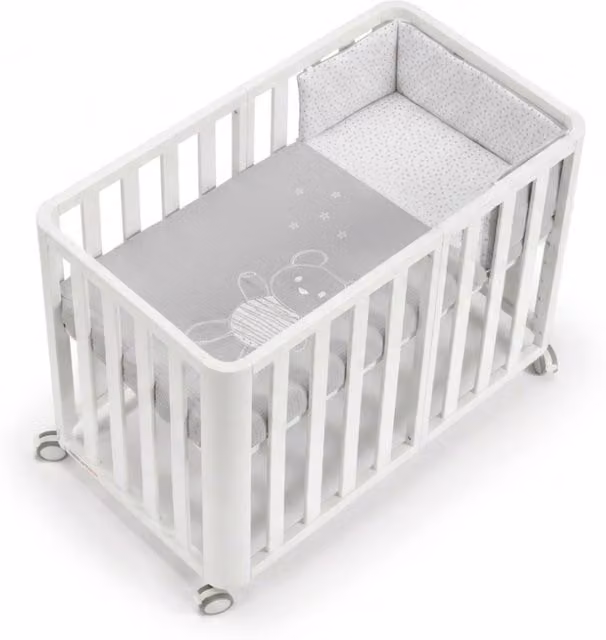 Pack de cuna evolutiva Cotinfant Doco Sleeping PLUS con colchón y textil Tipi en color verde y blanco, An/P/Al: 120 x 60 x 60 cm