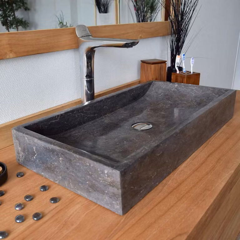 Lavabo de sobreponer rectangular de mármol negro Ocean Line An/P/Al: 70 x 35 x 10 cm