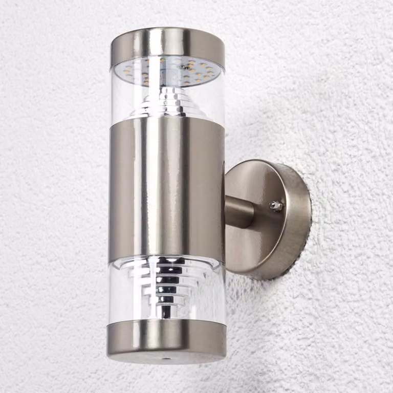 Lámpara de pared LED para exteriores LANEA de Lindby en aluminio y acero inoxidable color gris y plata con acabado transparente