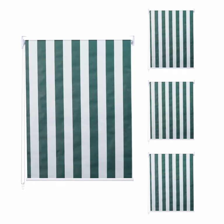 Juego de 4 estores enrollables Mendler de poliéster con diseño de rayas, opacos y térmicos, color verde y blanco, An/P/Al: 120 x 230 cm