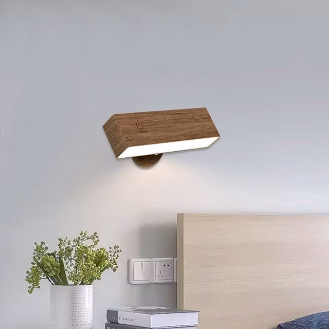 Lámpara de pared minimalista DARMLINK de madera con LED y batería recargable de 2000mAh en color blanco y luz blanca cálida para salón, pasillo o dormitorio