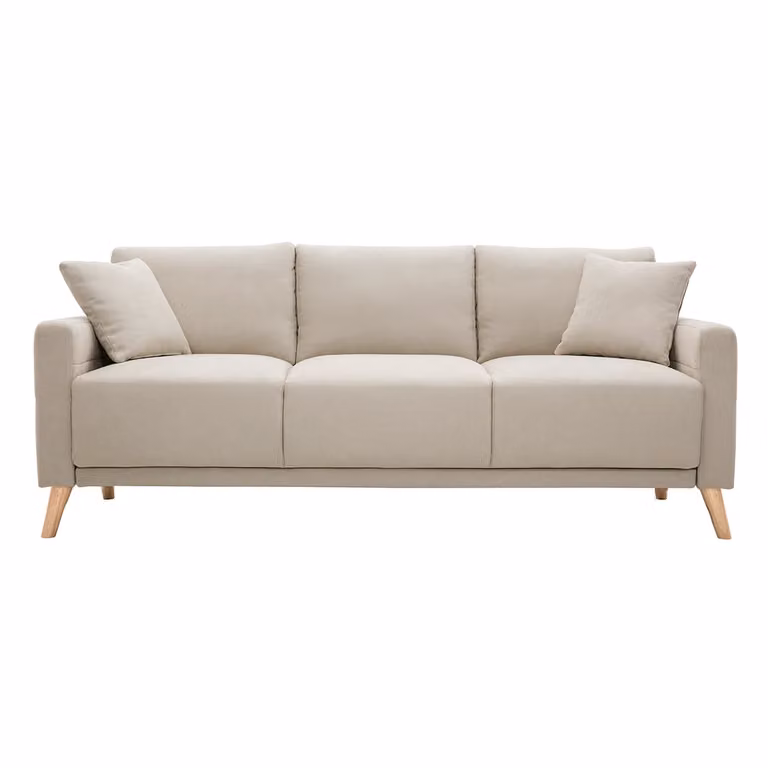 Sofá de 3 plazas de estilo escandinavo Miliboo en tejido beige y madera