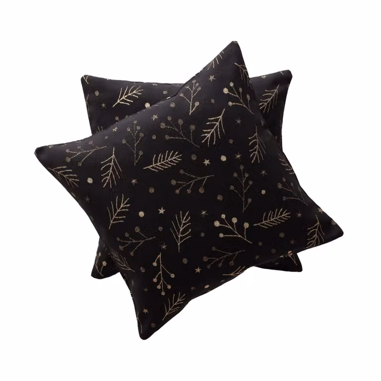 Lote de 2 fundas de cojín Gamusi de Navidad en jacquard de algodón, color negro y oro, An/An/Al: 45 x 45 x 45 cm