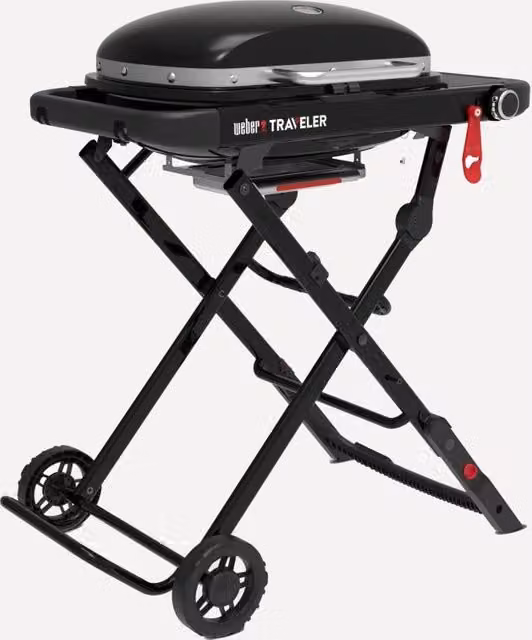 Barbacoa de gas Weber Traveler Compact en color negro antracita con 1 quemador y termómetro para uso en mesa