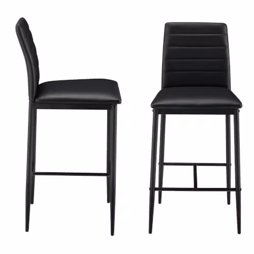 Juego de 2 taburetes de bar Helloshop26 con asiento de piel sintética y patas de acero en color negro, altura del asiento: 66 cm