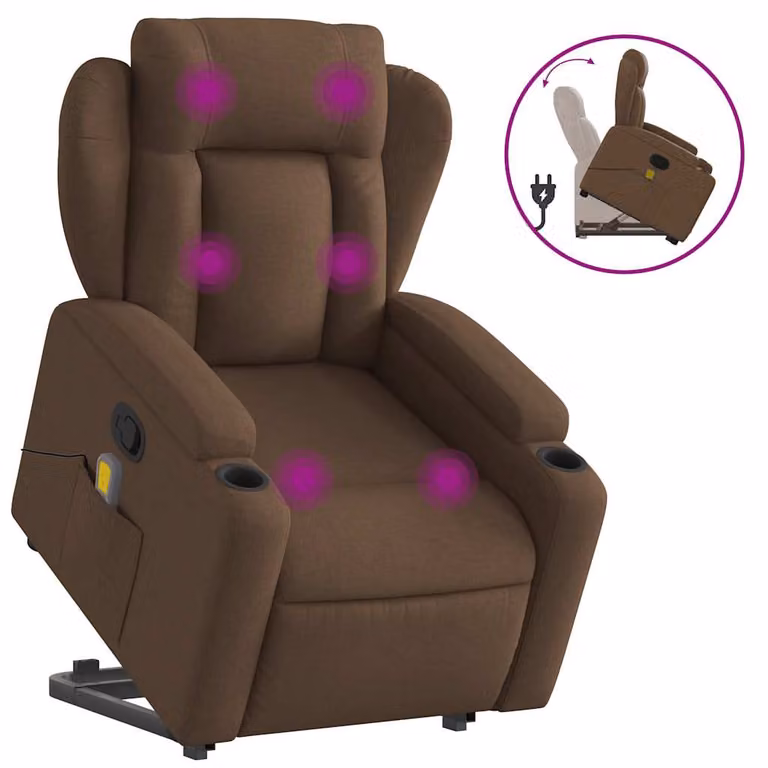 Silla de masaje reclinable vidaXL en tela marrón con reposabrazos para salón