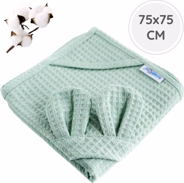 Toalla de baño con capucha y orejas BabyU Senso de algodón waffle pique multicolor, 75 x 75 cm