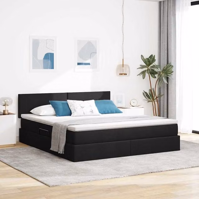 Cama de almacenamiento Maison Exclusive con colchón de muelles, iluminación LED y puerto USB, color negro, An/P/Al: 180 x 200 x 204 cm