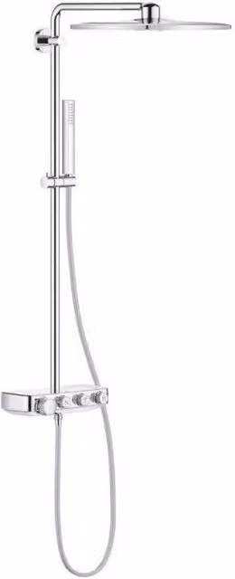 Sistema de ducha con termostato Grohe Euphoria SmartControl 310 Cube Duo en cromo con rociador de lluvia, alcachofa de mano y columna rígida expuesta