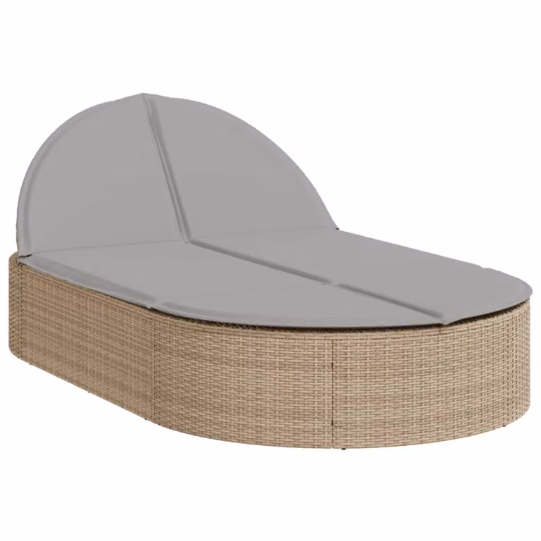 Tumbona doble con cojines vidaXL en ratán sintético y color beige con parasol y reposacabezas ajustable