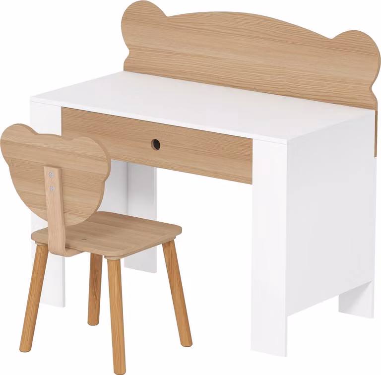 Set de escritorio y silla infantil Northio de estilo escandinavo en madera de pino y MDF color blanco para habitación infantil o despacho en casa