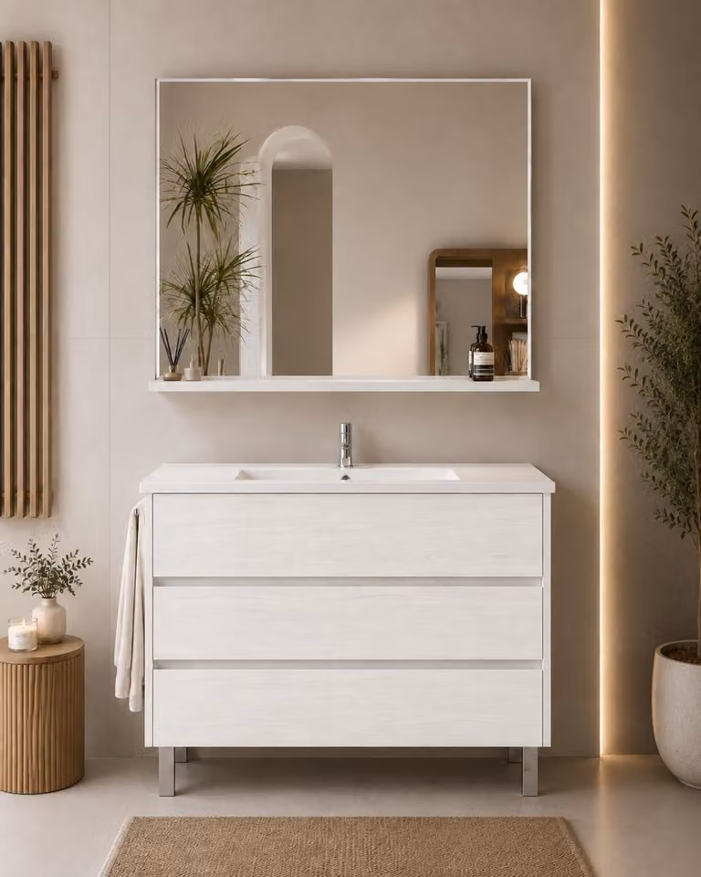 Mueble de baño con lavabo Imperia de ORIGEN BATH en color blanco nórdico con puertas y cajones de cierre suave, An/P: 80 x 40 cm