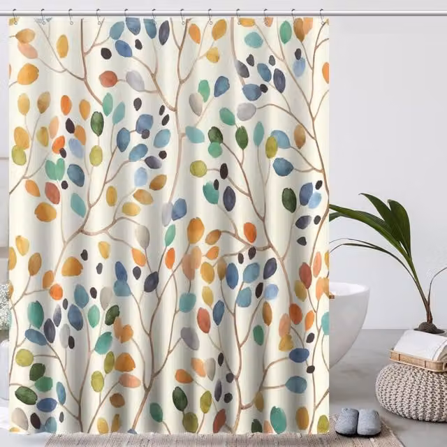 Cortina de ducha antimoho XISRENS con estampado floral multicolor, impermeable y lavable en lavadora, incluye 12 ganchos, An/Al: 180 x 180 cm