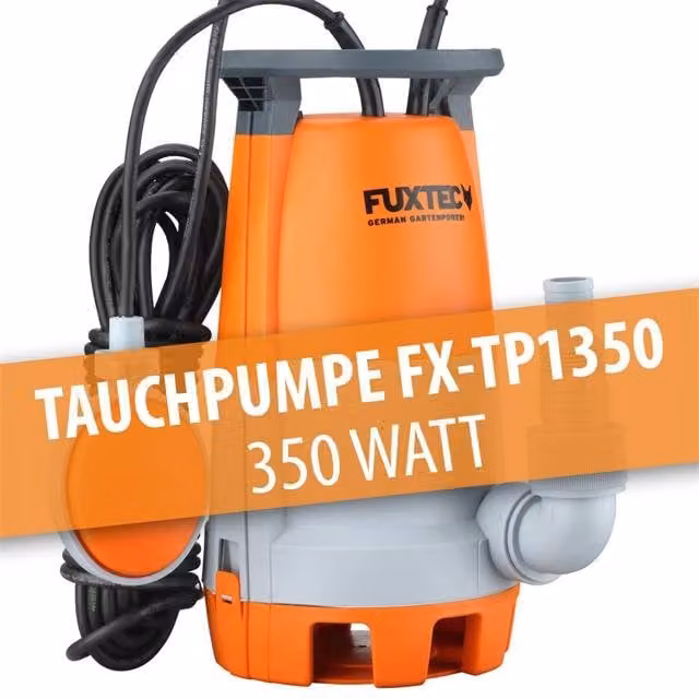 Bomba Sumergible de Aguas Residuales Fuxtec FX-TP1350 de 350 W, 7500 L/h, Altura de Impulsión de 6 m y Flotador de Ajuste Continuo, Color Naranja