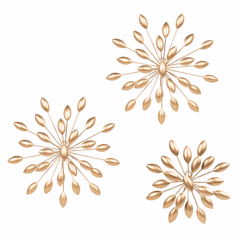 Set de 3 adornos de pared de hierro con diseño floral y geométrico de Maisons du Monde en color dorado
