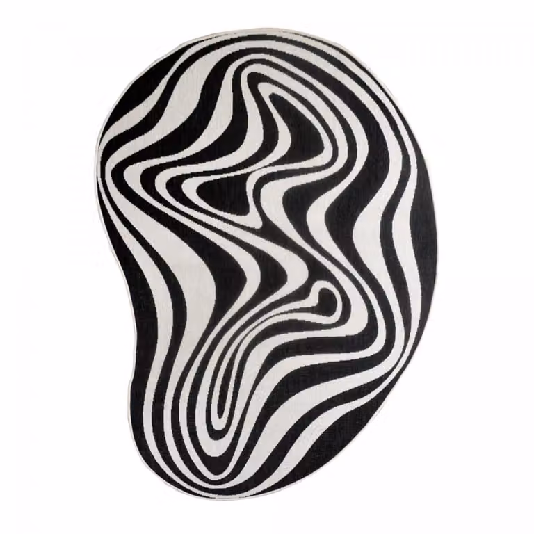Alfombra de exterior redonda Un amour de tapis, modelo kilim reversible en blanco y negro