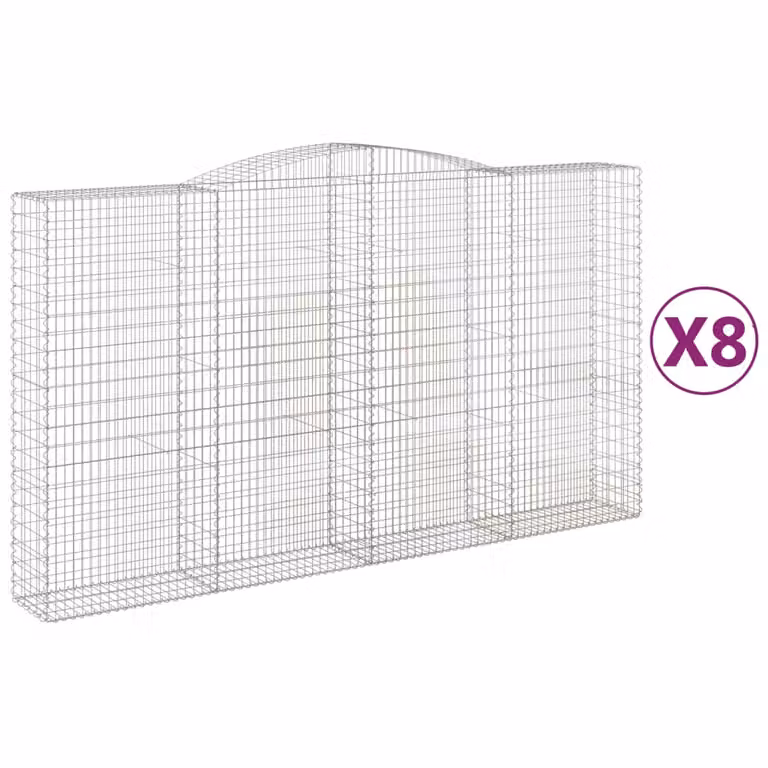 Set de 8 cestas de gaviones videx en acero galvanizado color plata con forma de arco, An/P/Al: 400 x 50 x 240 cm