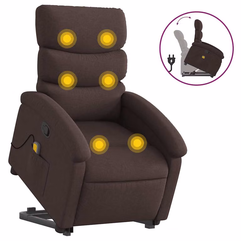 Silla de masaje reclinable vidaXL en tela marrón oscuro con reposabrazos y diseño moderno